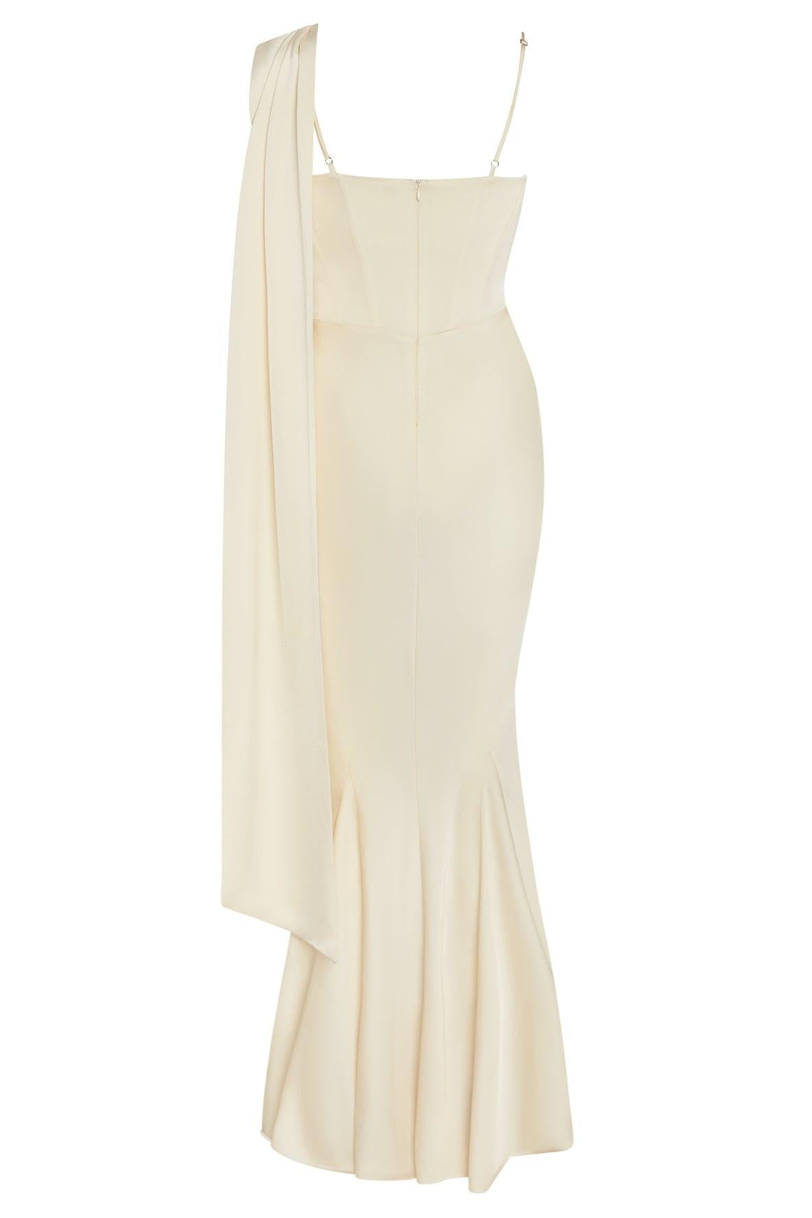 Celine Corset Drape Satin Gown - Ivory